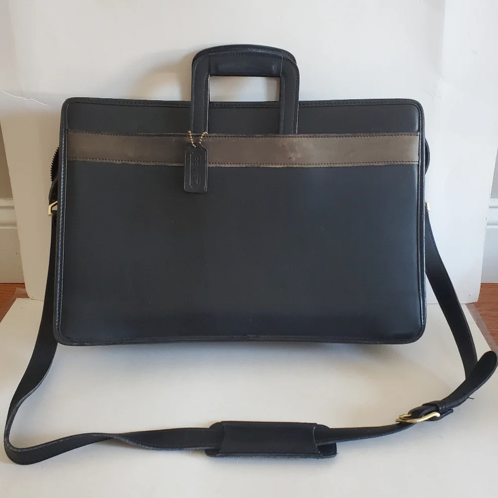 Vintage Coach Black Leather Briefcase Laptop Bag